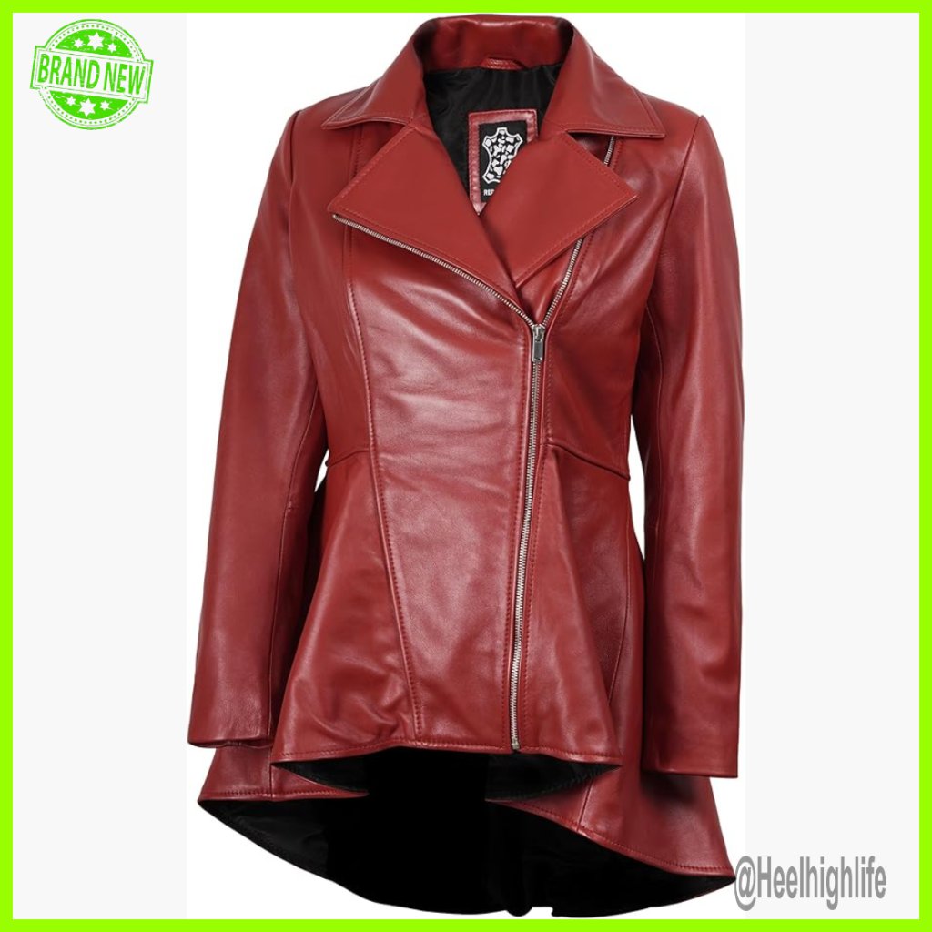 Real Lambskin Leather Jacket Women Peplum Aviator Long Sleeve Outerwear